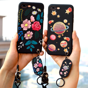 iphone6苹果8手机壳7保护套6s挂牌Plus仿刺绣i硅胶P软壳sP皮纹X绳