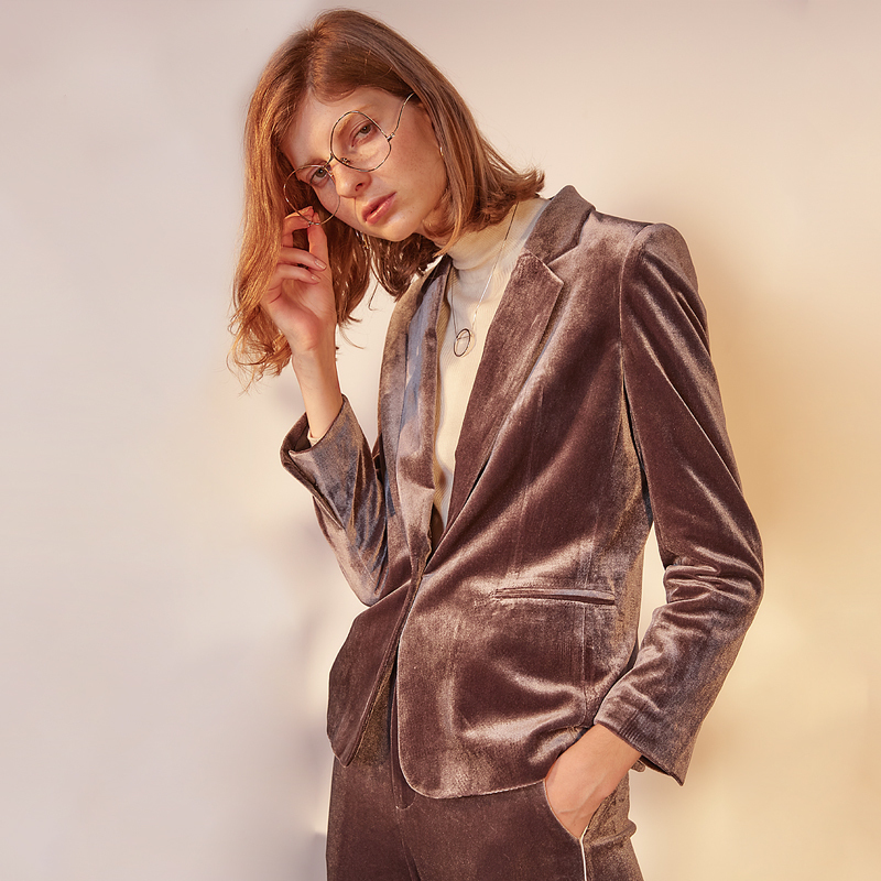 2017秋裝新款金絲絨西服歐美高端氣質修身絲絨小西裝天鵝絨外套女