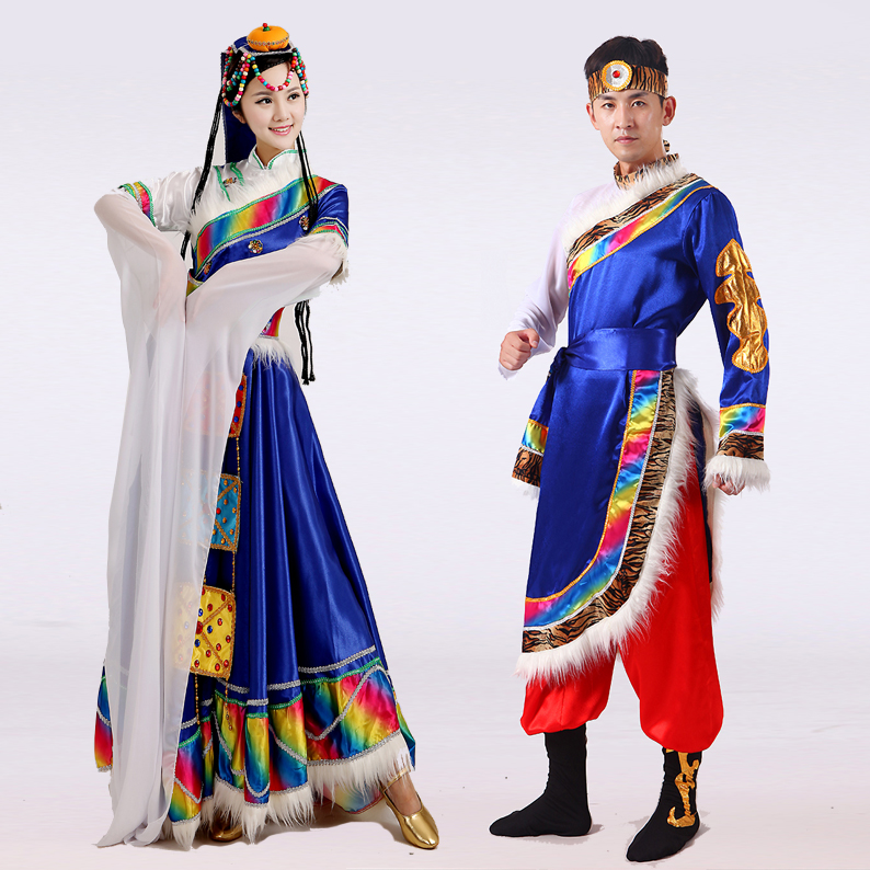 2016新款藏族舞蹈演出服男女成人藏族水袖演出服裝蒙古民族表演服