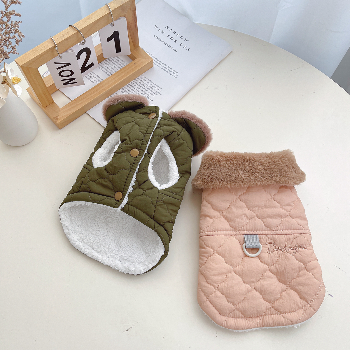 [Selection of Other Brands] Fur Collar Traction Cotton-Padded Clothes Autumn and Winter Pet Cat Poodle Pomeranian Sleeveless Clothes