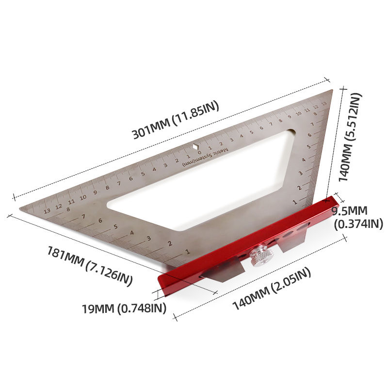 Type A 140mm Stainless Steel Woodworking Drawing Line Set Square Multi-Function Marking Line Artifact Goniometer Esquadro British