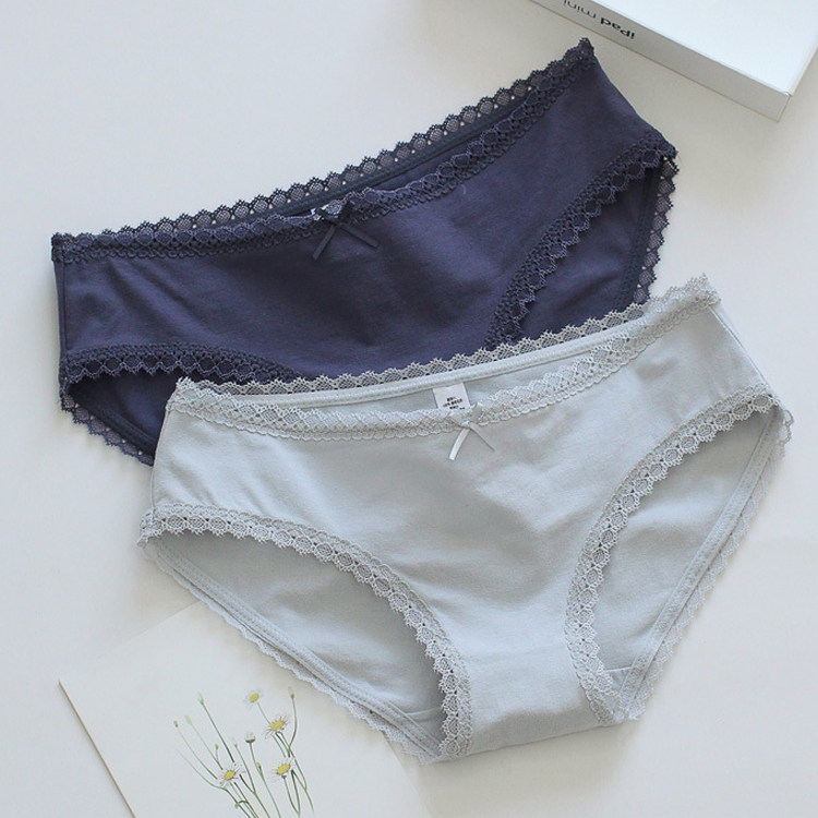 三送一全棉档中低腰女士三角裤底裤100%纯棉蕾丝边纯色女内裤衩子