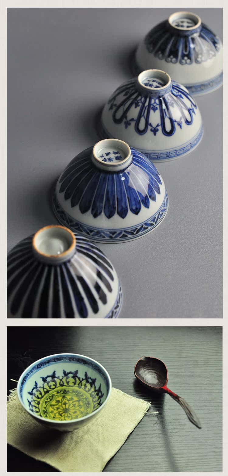 Blue and white by petals offered home - cooked at flavour hand - drawn lines heart bowl of jingdezhen ceramic tea cup bowl by hand
