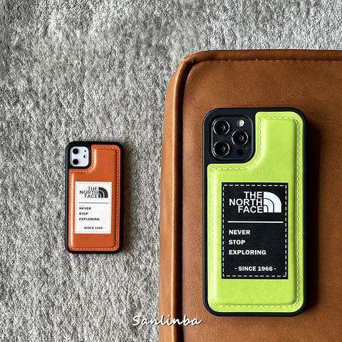 Nice The North Face Leather Stitch Silicone TPU 13, 13 Mini, 13 Pro, 13 Pro Max, 12, 12 Mini, 12 Pro, 12 Pro Max iPhone Case