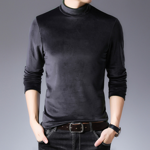 双面绒男装T恤韩版休闲潮流打底衫纯色高龄立领保暖修身休闲卫衣