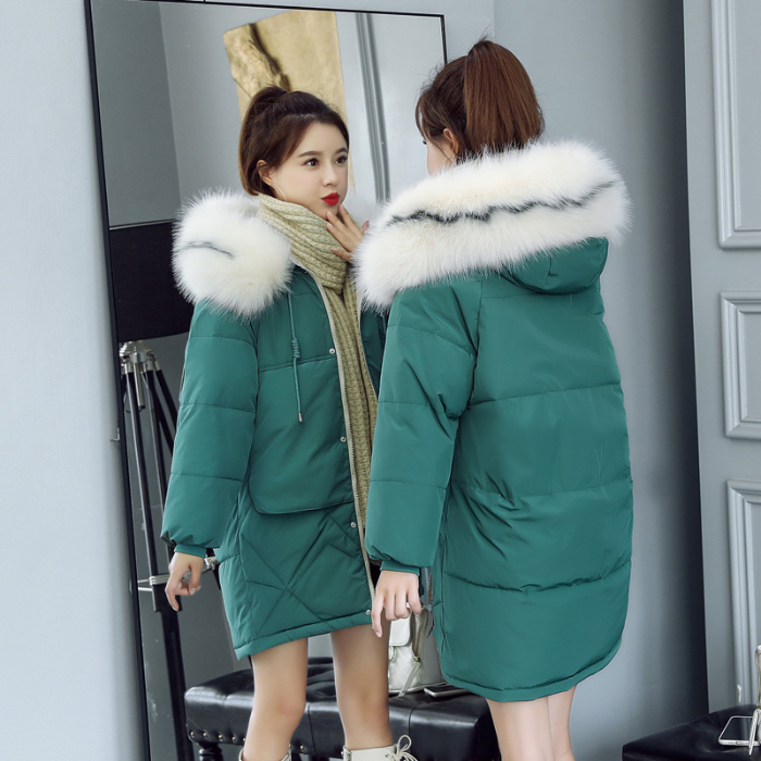 Down padded jacket 2020 new large fur collar Korean loose mid-length padded jacket women's thick bread student jacket
