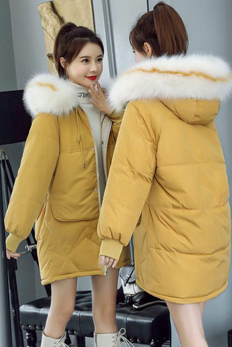 Down padded jacket 2020 new large fur collar Korean loose mid-length padded jacket women's thick bread student jacket