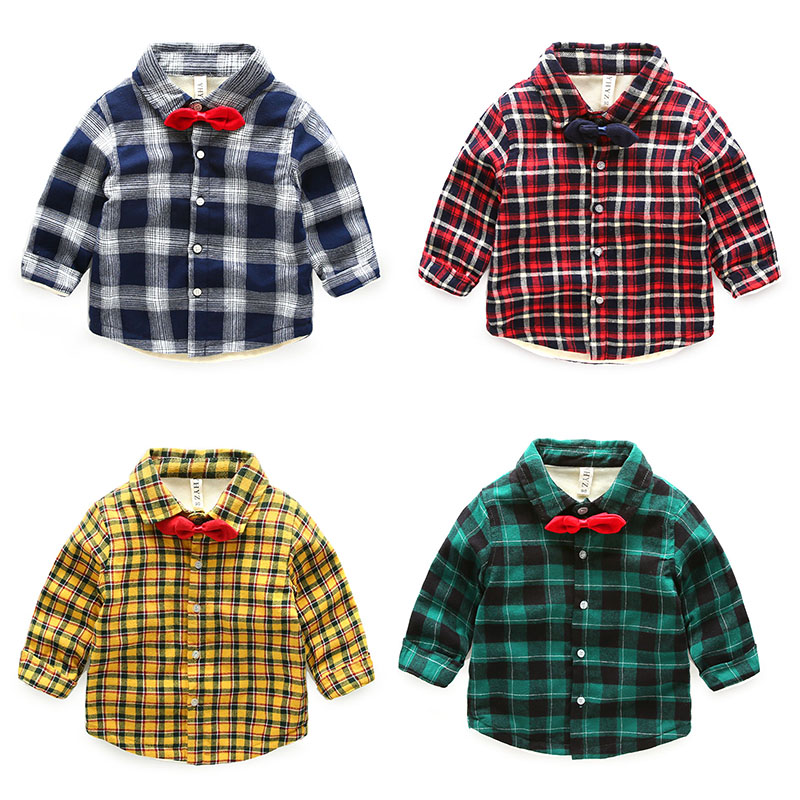 男童加絨襯衫鼕季寶寶襯衣加厚2嬰兒女童鼕裝秋鼕3歲兒童保暖上衣