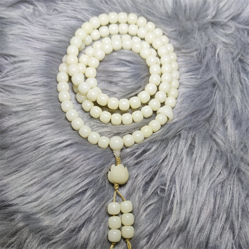 Natural White Jade Bodhi Root 108 Buddha Beads Rosary Handheld Bracelet Flexible Ring Bracelet Hand Toy Crafts Lotus Beads