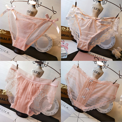 粉色少女系列 欧美性感蕾丝半透明诱惑 全棉女内裤 中低腰纯棉裆-淘宝网