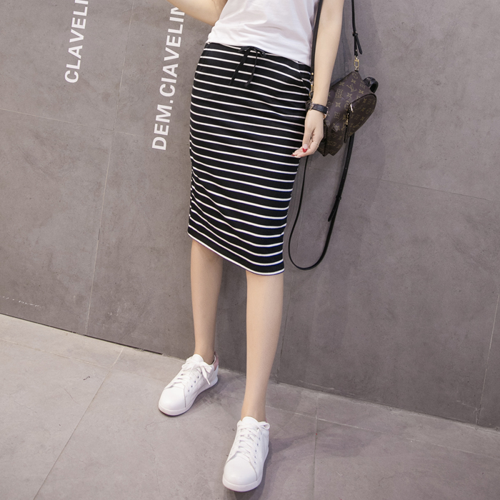 韓版夏季新款黑白條紋包臀半身裙休閑中長款百搭顯瘦鉛筆一步裙女