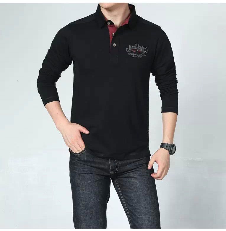 autumn long sleeves t-shirt male lapel large size loose men's business casual middle-aged men's t-shirt cotton t-shirt