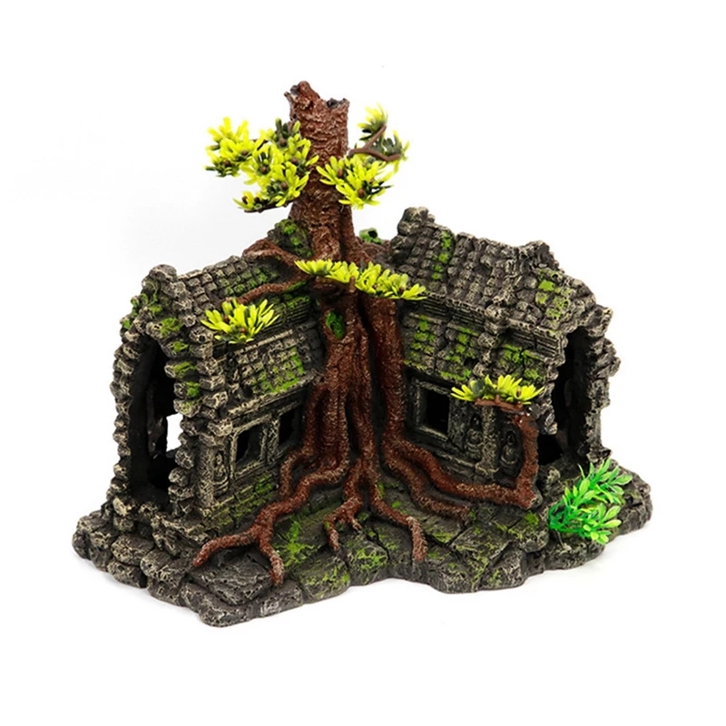 Fish Tank Rockery Landscape Tree House Aquarium Decoration Fake Water Grass Tree House Creative Wooden House Decoration Shelter Hole