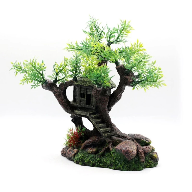 Fish Tank Rockery Landscape Tree House Aquarium Decoration Rockery Stone Package Fake Water Grass Tree House Creative Wooden House Decoration