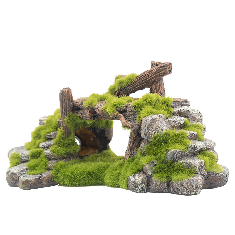 Fish Tank Resin Moss Fluff Bridge Fish Play Cave Decoration Fish Tank Aquarium Decoration Turtle Jar Landscaping Rockery Stone