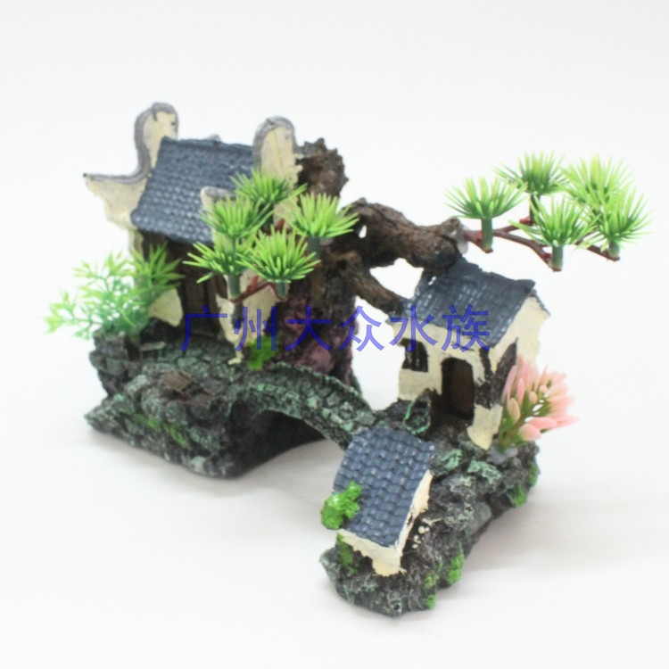 Fish Tank Landscape Rockery Aquarium Decorative Resin House Jiangnan Cottage Water Town Building Yunhe Building Imitating Stone Ornaments