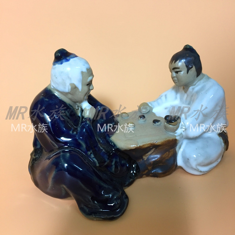 Aquarium Decoration Fish Tank Landscape Set Rockery Stone Ceramic Craft Simulation Character Old Man Playing Chess