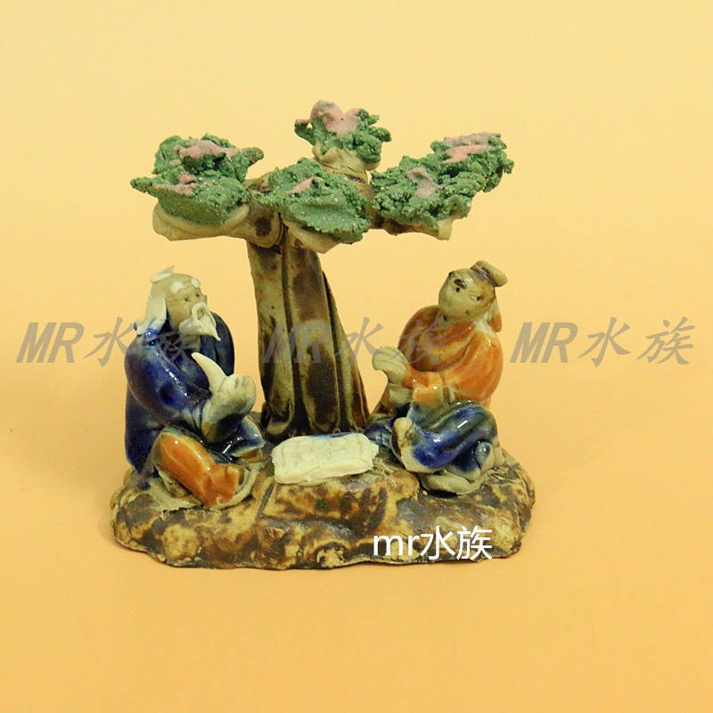 Ceramic Three-Person Group Two-Person Group Playing Chess Rockery Bonsai Fish Tank Decoration Old Man Aquarium Landscaping Decoration