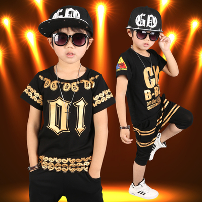 小男孩短袖t恤儿童夏季套装街舞套装男童嘻哈服短裤2018新款韩版
