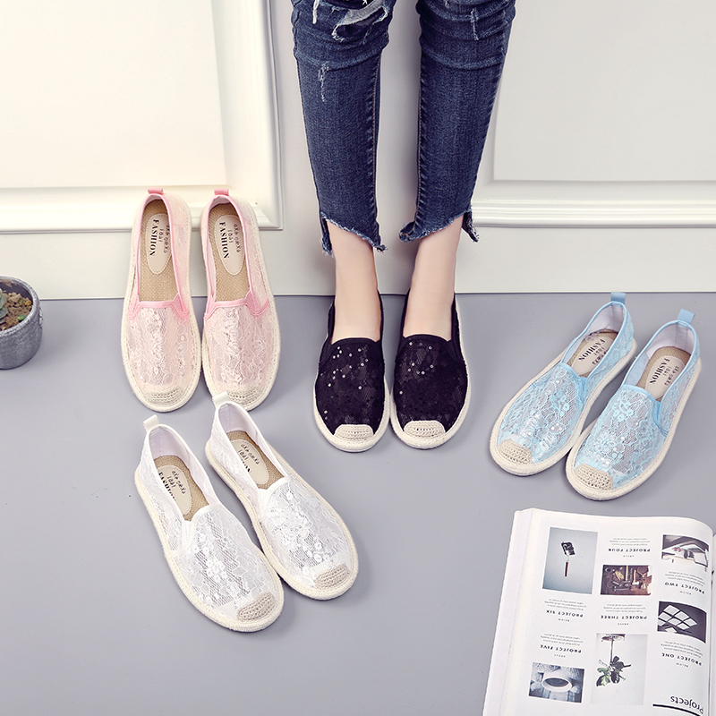 2019 été, des nouvelles de la dentelle ajourée chaussures de toile de la femelle version coréenne de pédale à fond plat chaussures respirant casual paresseux chaussures de 2019 été, des nouvelles de la dentelle ajourée chaussures de toile de la femelle version coréenne de pédale à fond plat chaussures respirant casual paresseux chaussures de