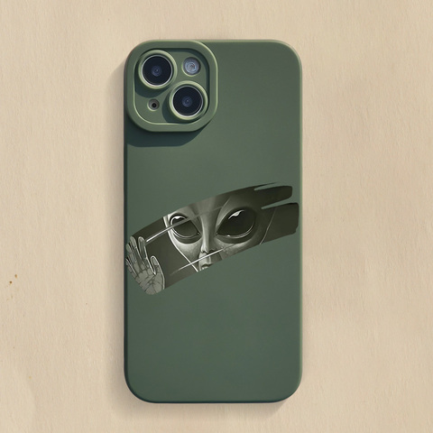 Green — Alien In Window Illustration New Matte Silicone TPU 15, 14, 13, 12, 11 iPhone Case