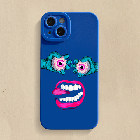 Blue — Funny Eyeball Illustration Matte Silicone TPU 15, 14, 13, 12, 11 iPhone Case