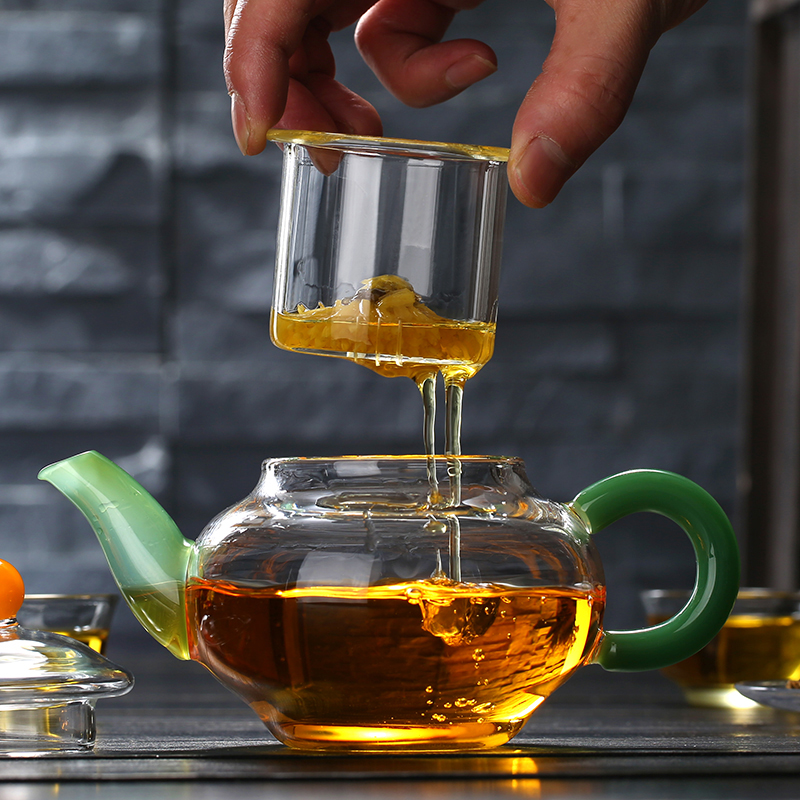 加厚玻璃小茶壶透明迷你泡茶器简约功夫耐热茶具花茶壶套装300ML