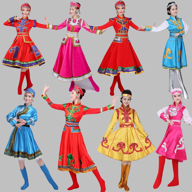 新款民族服裝蒙古族服蒙古服裝廣場舞演出服裝舞蹈女裙袍舞臺服裝