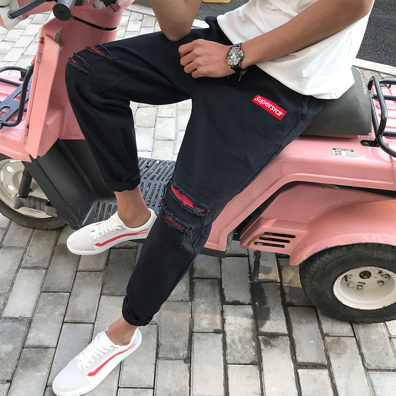 port trou d'air neuf points jeans pour hommes 2018 nouvelle version coréenne de la tendance de petits pieds 9 points casual joker mendiant pantalon port trou d'air neuf points jeans pour hommes 2018 nouvelle version coréenne de la tendance de petits pieds 9 points casual joker mendiant pantalon