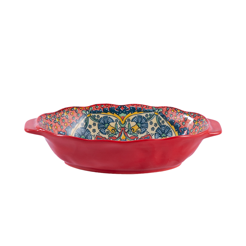 Bohemian Ceramic Bowl Dish Tableware Household Handle Bowl Good-looking Rice Bowl Oven Microwave Oven