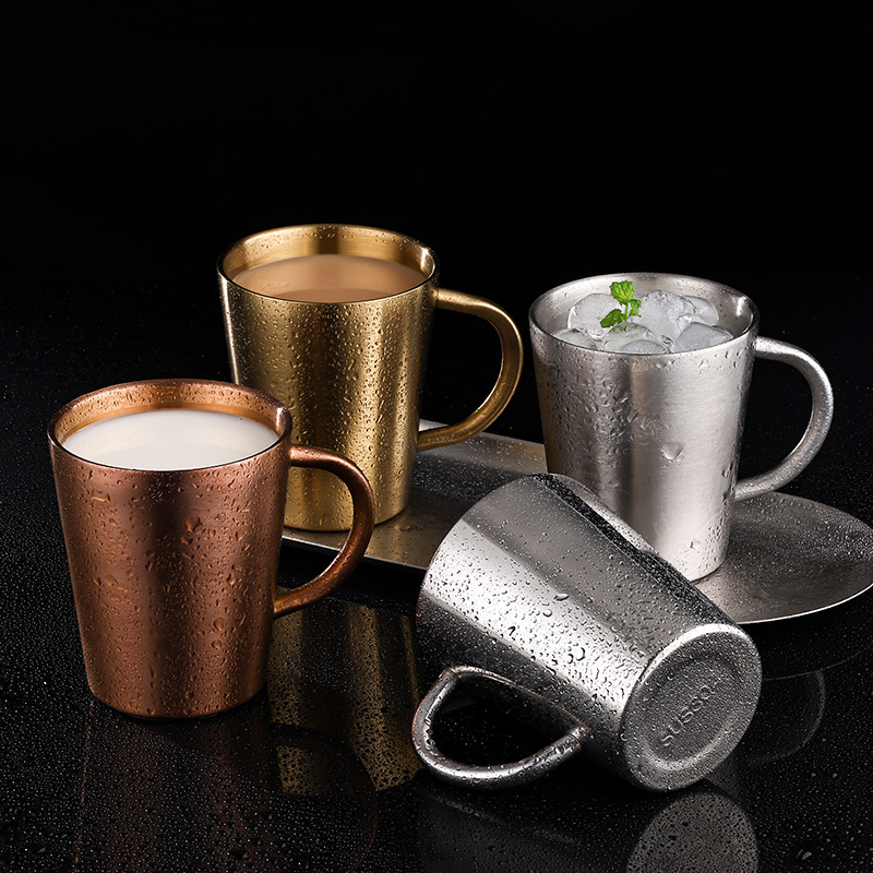 Ins Style 304 Stainless Steel Double-Layer Heat Insulation Water Cup Cold Drink Juice Cup Coffee Cup Mug Drop-Resistant Beer Steins