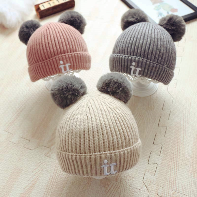 2017兒童帽子秋鼕1-3歲男童百搭純色保暖護耳毛線帽女寶寶針織帽