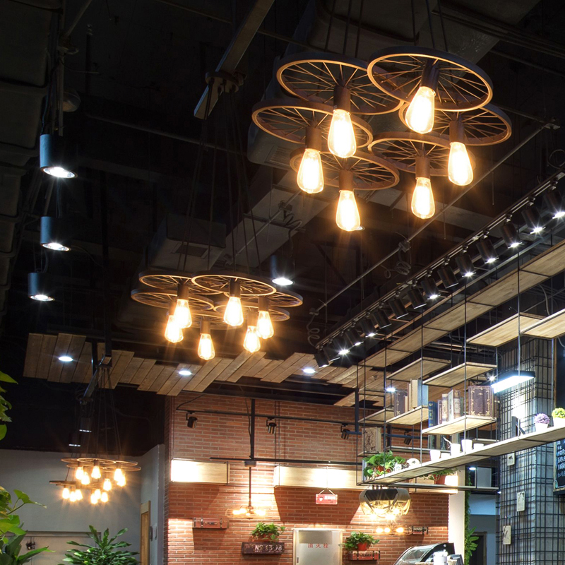 Retro Industrial Style Loft Creative Clothing Store Personality Bar Cafe Restaurant Internet Coffee Iron Wheel Pendant Lamp