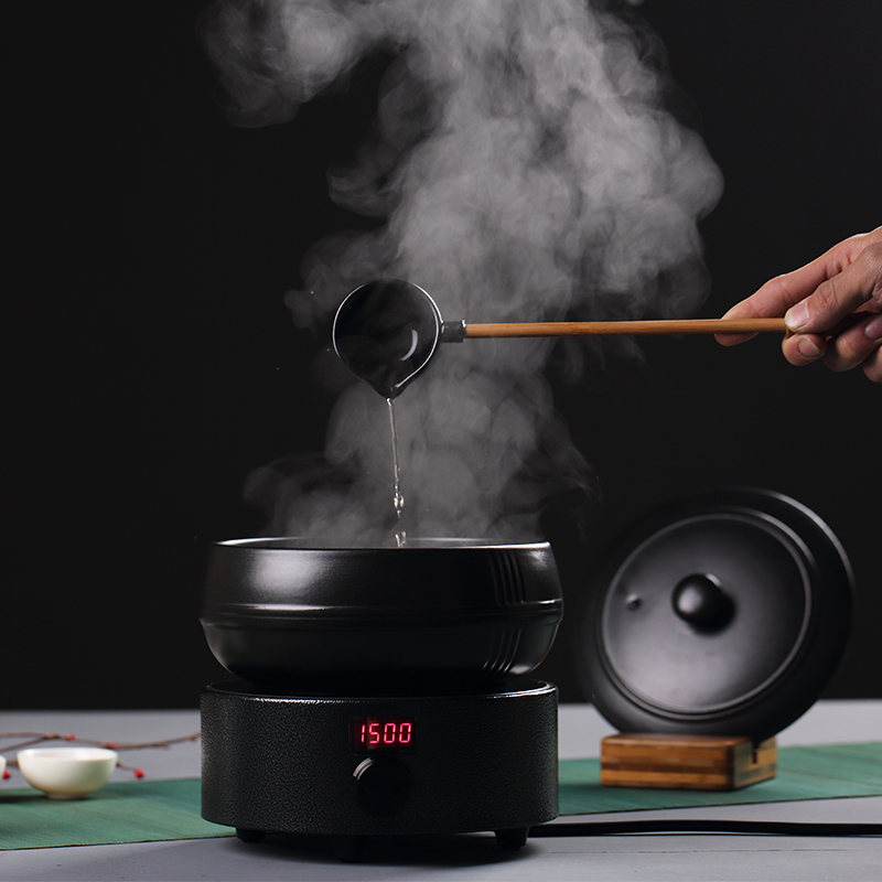 电陶炉茶炉带盖子陶瓷煮茶器功夫茶具炉养生黑茶煮茶碗日式干泡碗