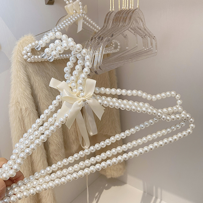 Clothing Store Acrylic Transparent Crystal Pearl Hanger Anti-Slip Traceless Clothes Hanger Unisex Wear Special Wedding Dress Clothespins