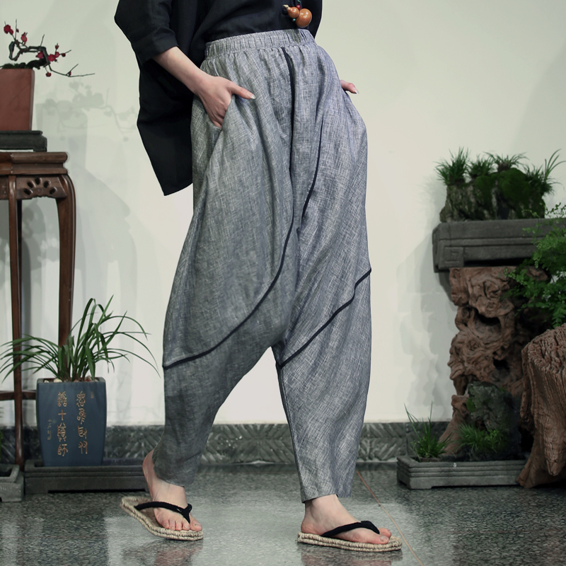 la pierre ancienne d'après l'original pur lin grattant le processus de teinture gris casual de la pendaison de l'entrejambe des pantalons d'été lâche mince respirant femmes pantalon la pierre ancienne d'après l'original pur lin grattant le processus de teinture gris casual de la pendaison de l'entrejambe des pantalons d'été lâche mince respirant femmes pantalon