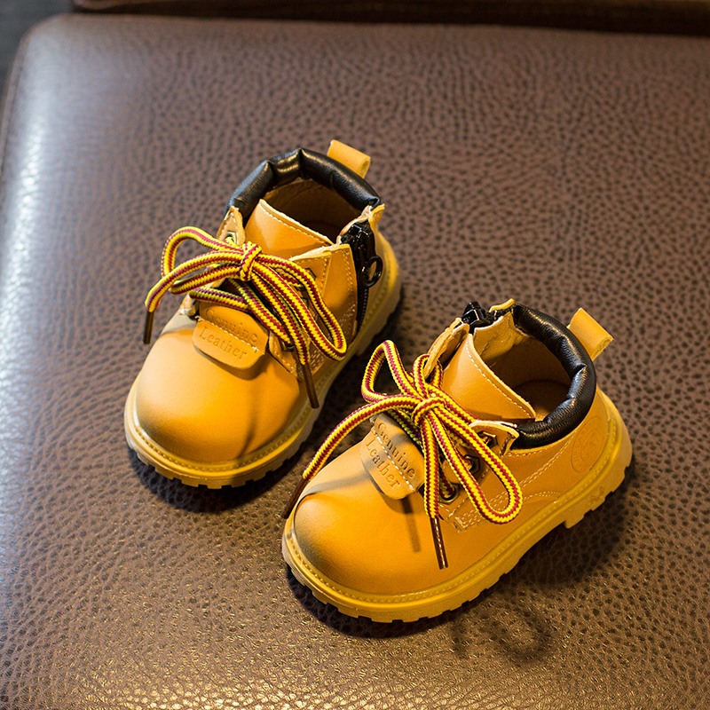 寶寶鞋子秋鼕嬰兒學步鞋軟底防滑男童女童馬丁靴1-3歲2小童小黃靴