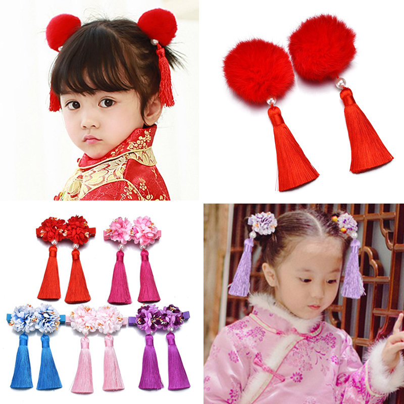 兒童發夾女童中國風唐裝流蘇發飾寶寶演出旗袍公主頭花頭飾小飾品