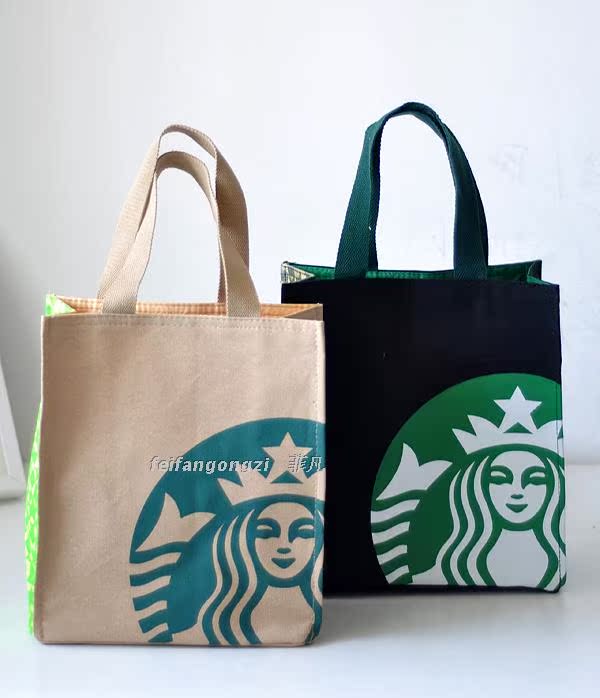 日本星巴克购物袋帆布包手拎袋子便当包饭盒袋环保袋水杯子位