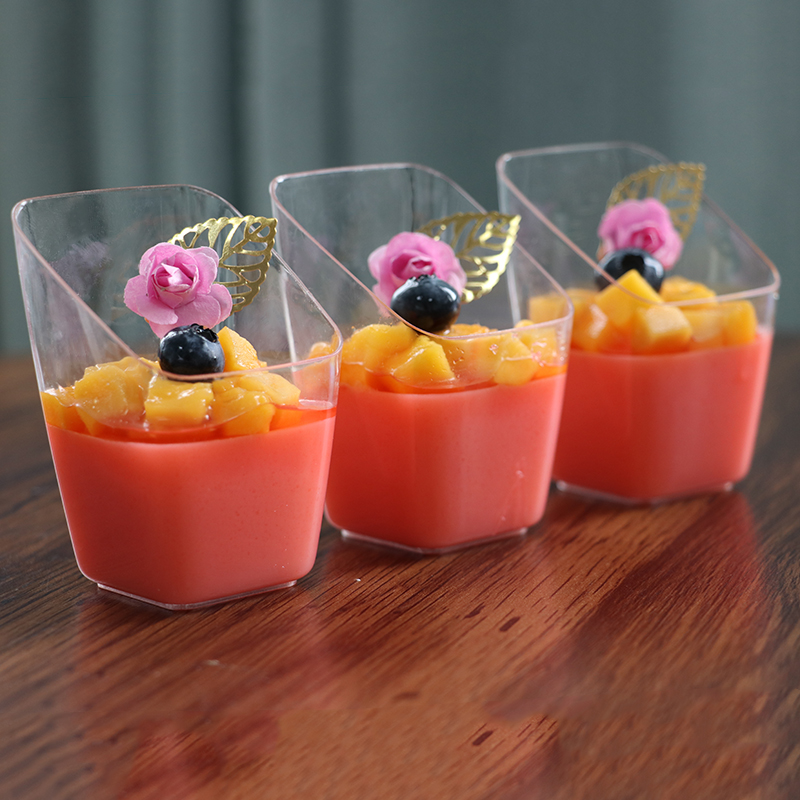 Disposable Mini Bevel Mousse Cup Pudding Chaff Jelly Hard Plastic Square Cup Dessert Table Small Capacity Transparent