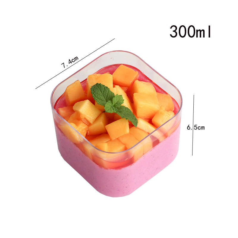 Mousse Cup Pudding Cup Ice Cream Cup Cake Cup Plastic Disposable Cup with Lid Transparent Mousse Desser Cup Square