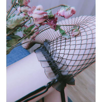 超仙少女心雪纺荷叶花边渔网袜女长高筒网眼镂空性感情趣过膝丝袜-淘宝网