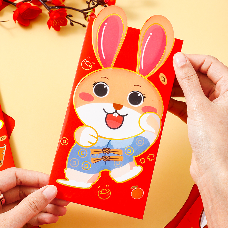 2023 New Cute Cartoon Hard Paper Rabbit Year Red Pocket for Lucky Money High-End Creative Chinese New Year Thousand Yuan New Year Gift Gift Seal