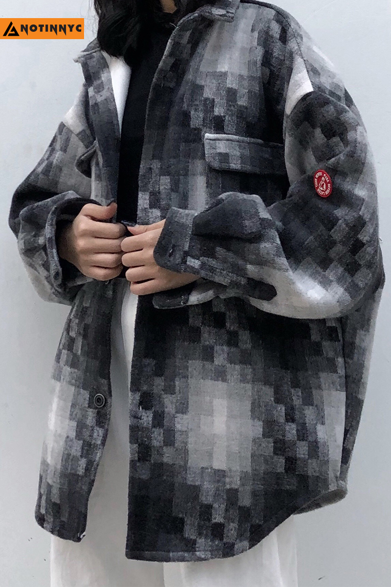 A God is not in New York City tide brand mosaic plaid shirt male couple thick woolen shirt silhouette coat F426