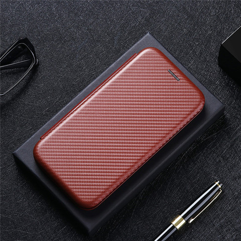 Brown — Zenfone 9 Zenfone 9 Carbon Fiber Wallets Folio Flip Synthetic Leather Phone Case