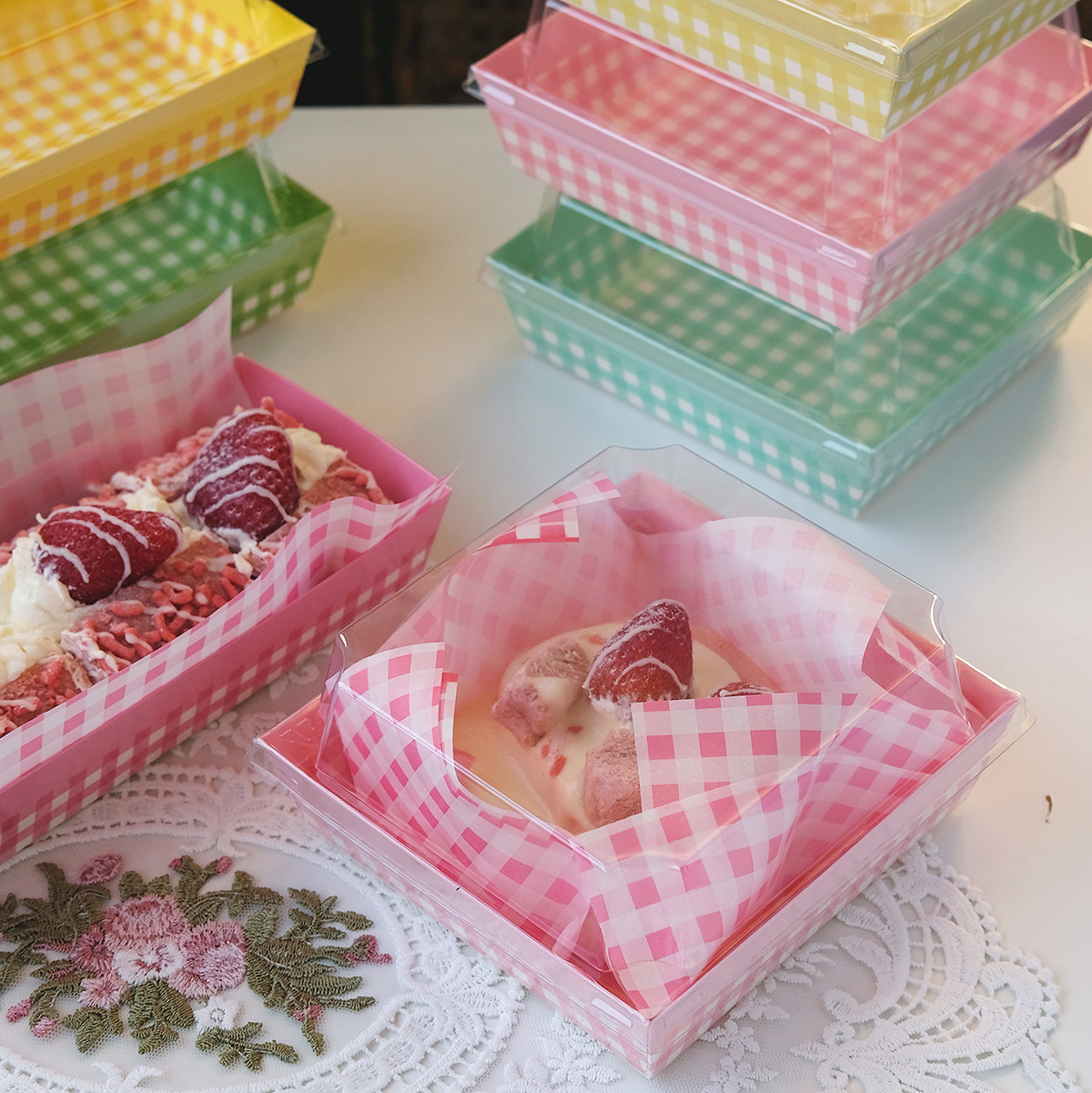 Disposable Plaid Dessert Box Cake Box Baking Box Snack Packaging Foodstuff Box Rectangular 50 Pcs/Piece