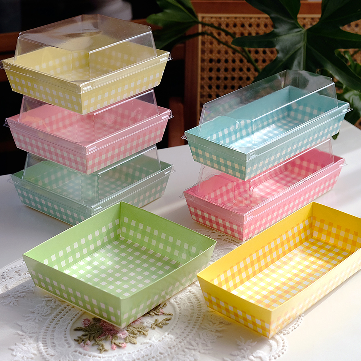 Disposable Plaid Dessert Box Cake Box Baking Box Snack Packaging Foodstuff Box Rectangular 50 Pcs/Piece