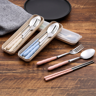 筷子勺子餐具套装 学生可爱便携餐具创意可爱单人装不锈钢三件套