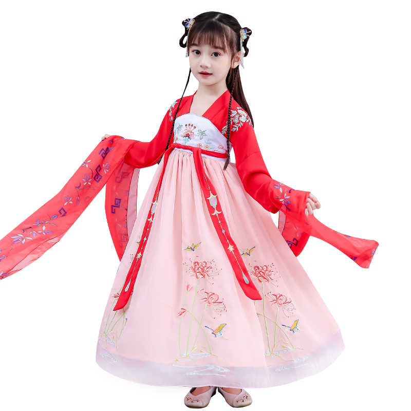 children's costume Hanfu girl summer dress cherry blossom princess skirt fairy fairy super fairy Chinese style dress spring and autumn