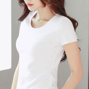 夏季短款纯白色t恤女短袖修身春装2020年新款纯棉上衣t桖打底衫潮